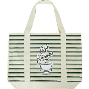 【新年礼物】Maison Kitsune 女士印花条纹棉质帆布手提包