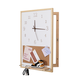 北欧实木电表遮挡箱创意带钟表竖款配电盒装饰画软木钉挂衣置物架