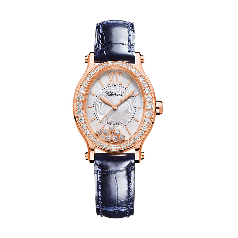 Chopard萧邦蓝表带快乐钻石椭圆机械腕表时尚手表女款礼物
