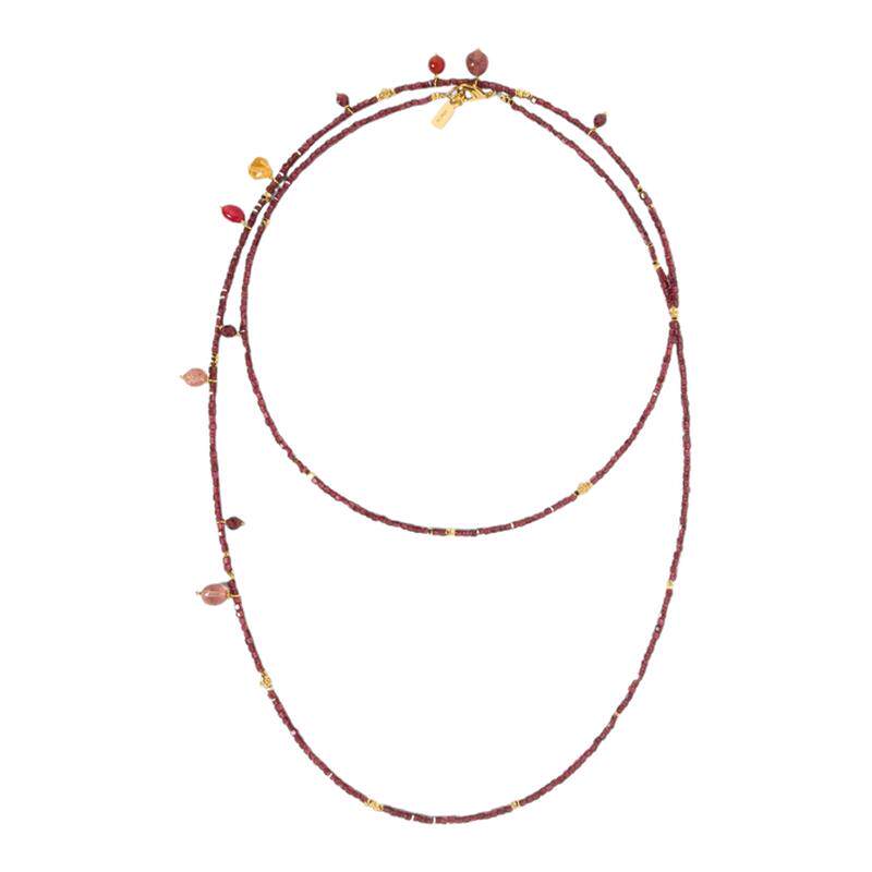 Wens Jewels 彩宝吊坠石榴石长项链红色复古高级串珠首饰精致饰品