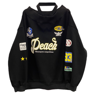 2026春季新款美式复古挂脖露肩字母印花卫衣女宽松慵懒风辣妹上衣