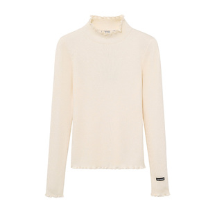 北欧时刻花边半高领含羊毛白色针织打底衫女春季新款修身毛衣上衣