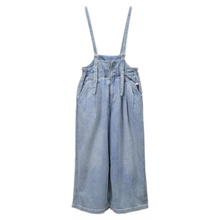 ABLE JEANS女水洗牛仔裤背带连体裤阔腿八分宽松弹力牛仔连身裤