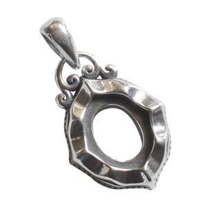 燕子家vintage复古925银中古吊坠托做旧尖底刻面8*10坠子空托底座