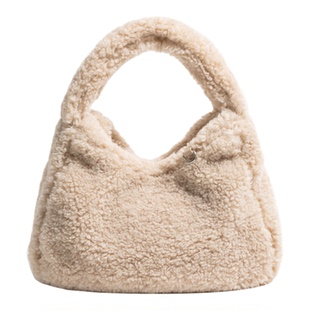 CKKUI 简约纯色羊羔毛女包2025秋冬手拎包通勤慵懒小众手提单肩包