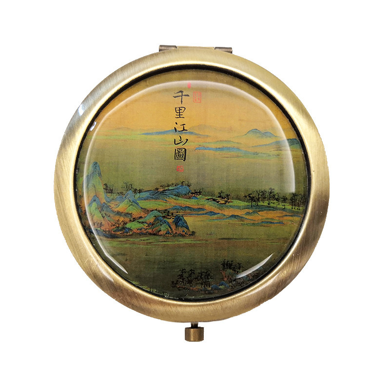 古风国潮金属女随身化妆镜小巧圆形随身便携双面可折叠精致小镜子