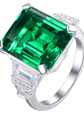 VISING珠宝【AGL国际证书】实验室培育祖母绿木佐色7.6ct戒指S925