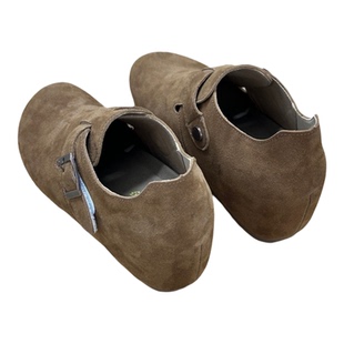 牛皮内增高7cm复古全包勃肯鞋白色单鞋小码女鞋3233一脚蹬乐福鞋