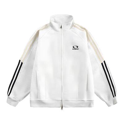 Cattee美式复古潮牌运动三条杠开衫卫衣男女oversize情侣款外套