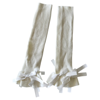 甜美白色堆堆袜套丝带蝴蝶结蕾丝