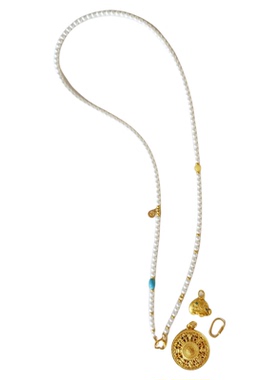 天然淡水珍珠项链女蜜蜡绿松石串珠吊坠可拆卸万能链长款毛衣链