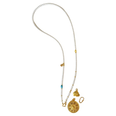 天然淡水珍珠项链女蜜蜡绿松石串珠吊坠可拆卸万能链长款毛衣链