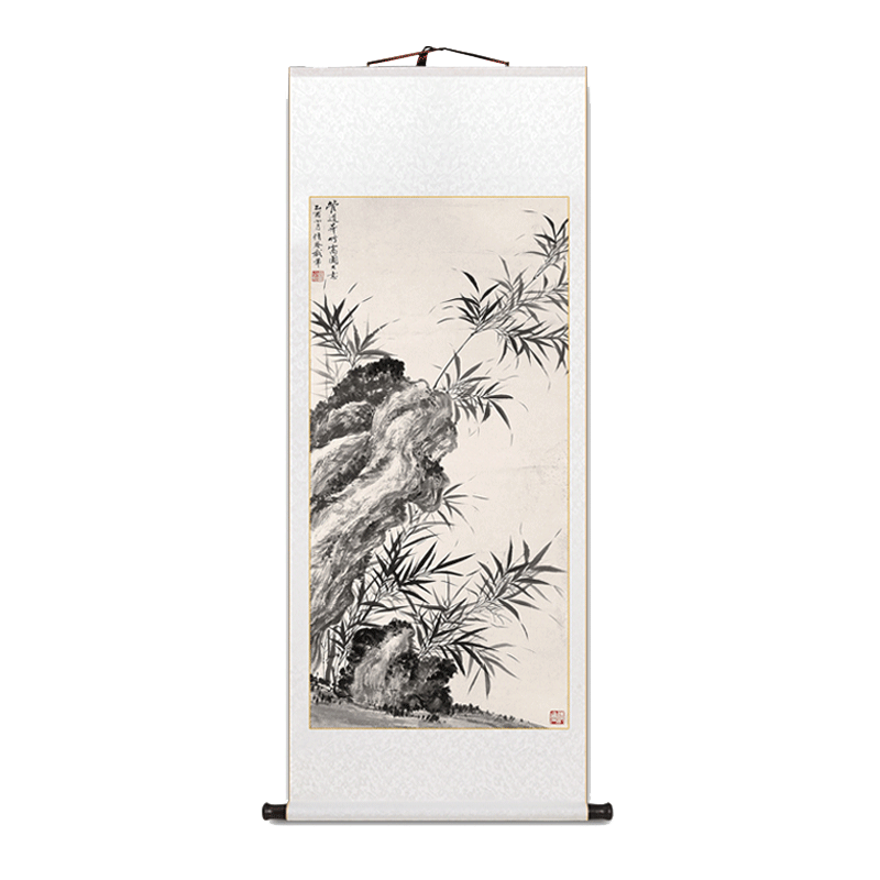 吴湖帆作品竹子卷轴挂画客厅装饰