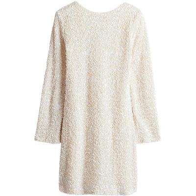 HM女装连衣裙春季长袖亮片低露背一字领H版型短裙1245452