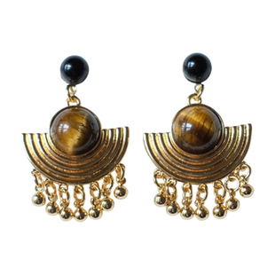 《吟游诗人》原创复古小众民族风几何流苏虎眼石耳饰耳钉耳环耳夹