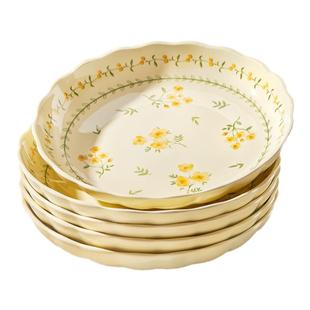 清新盘子家用菜盘2025新款陶瓷碗碟餐具釉下彩餐盘炒菜碟子高级感