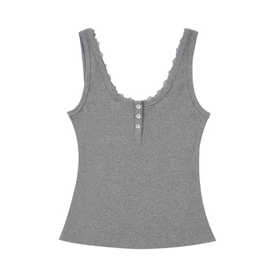 SQUARE CIRCLE 方圆春夏度假感蕾丝领拼接亨利领叠穿工装背心上衣