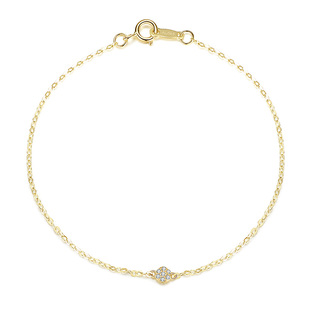 韩国正品14K金 黄金手链女 镶钻圆饼极细手环手链 简单时尚简约