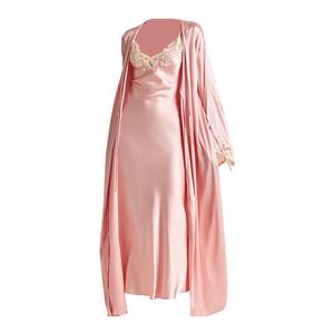 2025春新款樱花粉镂空花边真丝睡衣女桑蚕丝新娘晨袍家居服吊带裙