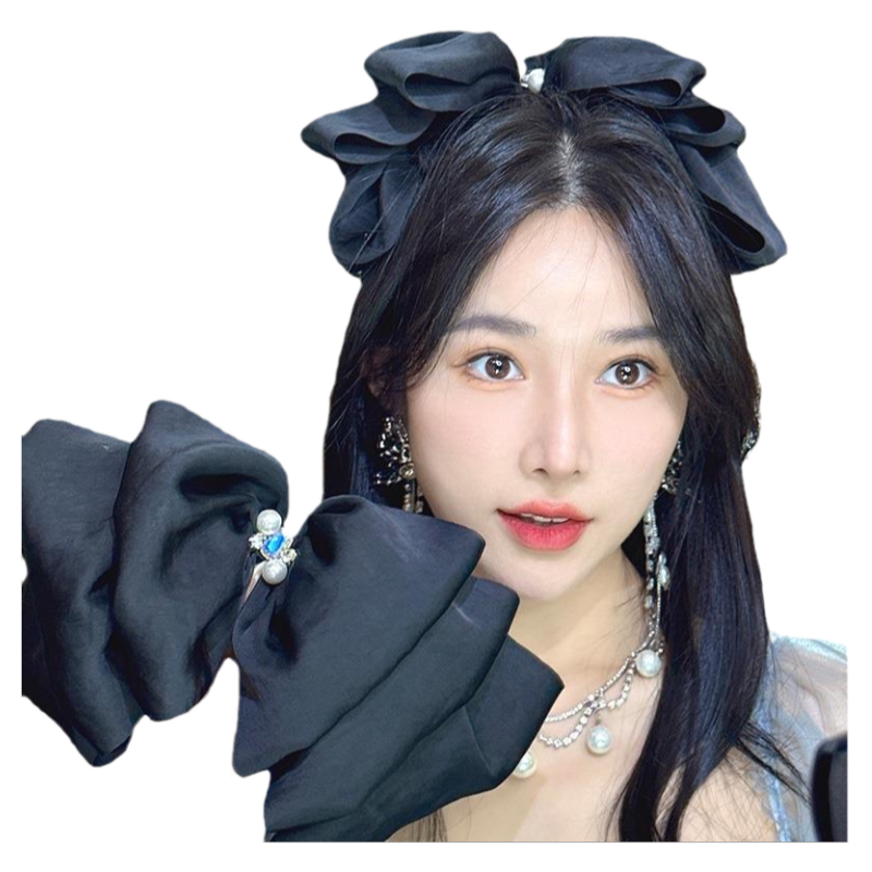 公主头弹簧夹糖果色蝴蝶结珍珠一字夹女高级感缎面后脑勺发夹头饰