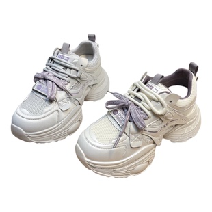 高鹏2026春新款真皮老爹鞋女厚底显脚小增高百搭轻便休闲女鞋3169