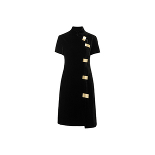 HUI卉桑蚕丝真丝丝绒中国风龙纹扣礼服改良式旗袍新中式连衣裙