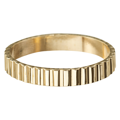 14K包金3mm宽版小金柱条纹戒指女 欧美简约高级感食指素圈戒指