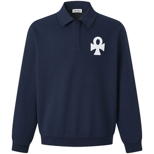 CHINISM丨幸运之符POLO领卫衣男新款美式翻领男生藏青色上衣外套