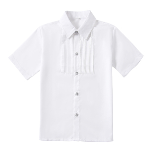 儿童礼服白衬衫短袖夏季薄款女童演出服学生校服男童白色半袖衬衣