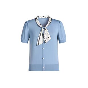 【现货秒发】商场同款26夏季新品时尚百搭波点飘带针织衫短袖上衣