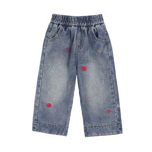 小O爸男婴童 宝宝加绒牛仔裤男童秋冬季彩色刺绣婴儿柔软百搭裤子