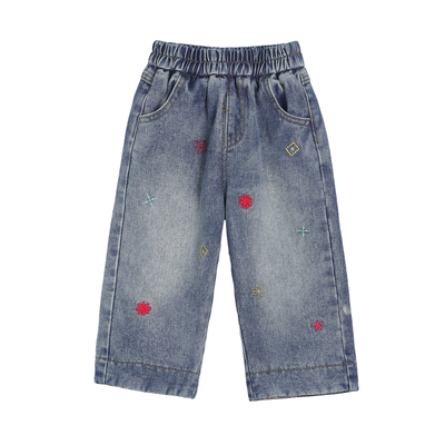小O爸男婴童 宝宝加绒牛仔裤男童秋冬季彩色刺绣婴儿柔软百搭裤子