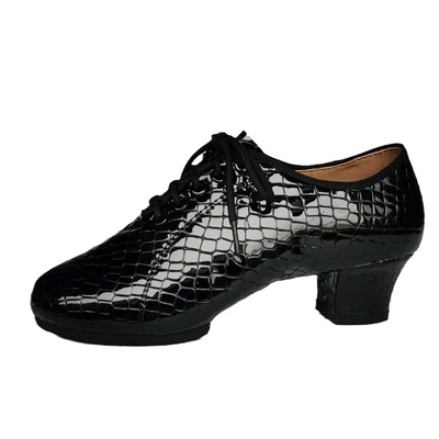 新奥舞软底牛皮漆皮中跟交谊舞鞋