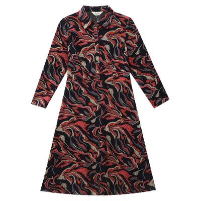 妙采翻领套头印花针织连衣裙