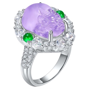 VISING珠宝水沫子垫色紫罗兰貔貅戒指招米手饰S925