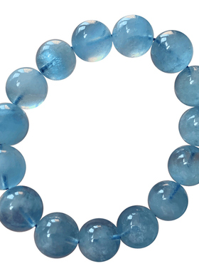 天然巴西星光海蓝宝单圈手串水晶