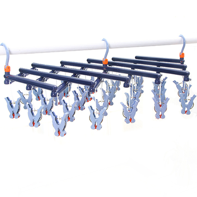 29夹滚轮秒收晾衣架防风多头可折叠伸缩多功能塑料创意晒衣架