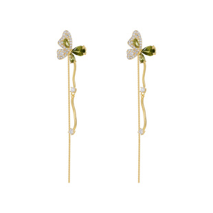 轻奢高级感气质大气撞色满钻蝴蝶耳钉长款流苏耳环2025新款耳饰女