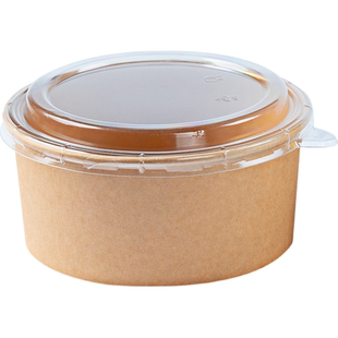 牛皮纸一次性餐盒圆形加厚带盖沙拉碗水果快餐饭盒外卖打包盒纸碗