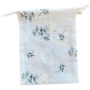 INS白色提花纯棉布袋购物小布袋小号束口袋环保袋内衣收纳抽绳包