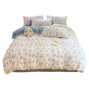 牛奶绒四件套秋冬加厚珊瑚绒被套保暖法兰绒床笠款宿舍床单三件套