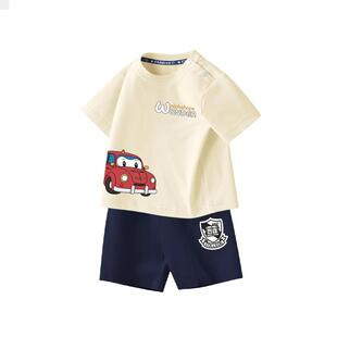 拉夏贝尔儿童套装夏季2026新款宝宝纯棉运动上衣男童夏装短袖t恤