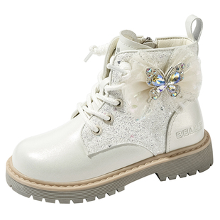 百丽童鞋女童公主靴儿童马丁靴2026冬季新款加绒保暖短靴时装靴子