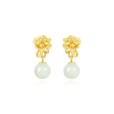 珍尚银纯银耳钉和田玉耳坠