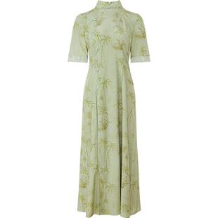 黛玛诗绿色气质优雅连衣裙春季新款新中式国风印花改良旗袍女日常