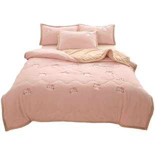 可爱kt猫牛奶绒夹棉毛毯2025新款加厚保暖珊瑚绒沙发盖毯子午睡毯