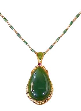 新款竹节碧玉水滴吊坠项链女仿和田玉时尚大气吊坠送女友母亲