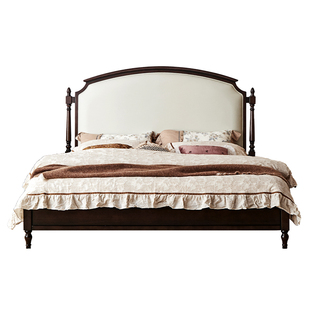 中古风软靠皮床主卧高端法式小户型家用美式复古全实木1米5儿童床