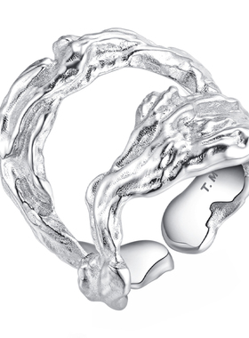 风开口戒指手工双层镂空原创设计