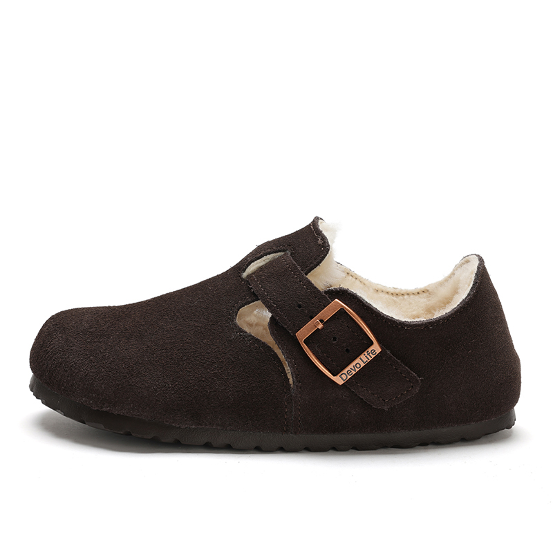Devo Life软木鞋冬季加绒羊毛休闲女鞋秋冬棉鞋保暖毛毛鞋 96008